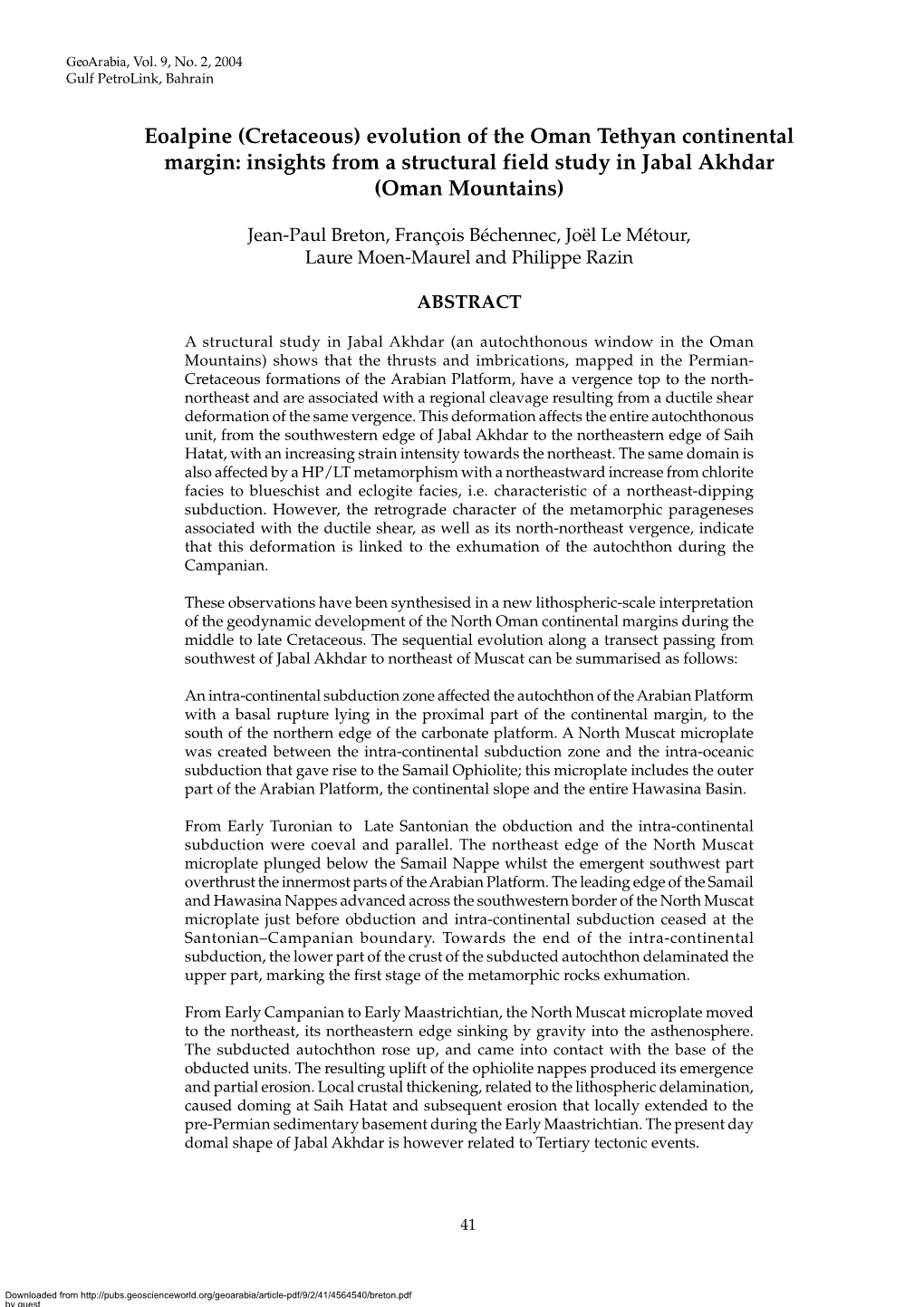 Insights from a Structural Field Study in Jabal Akhdar (Oman Mountains)