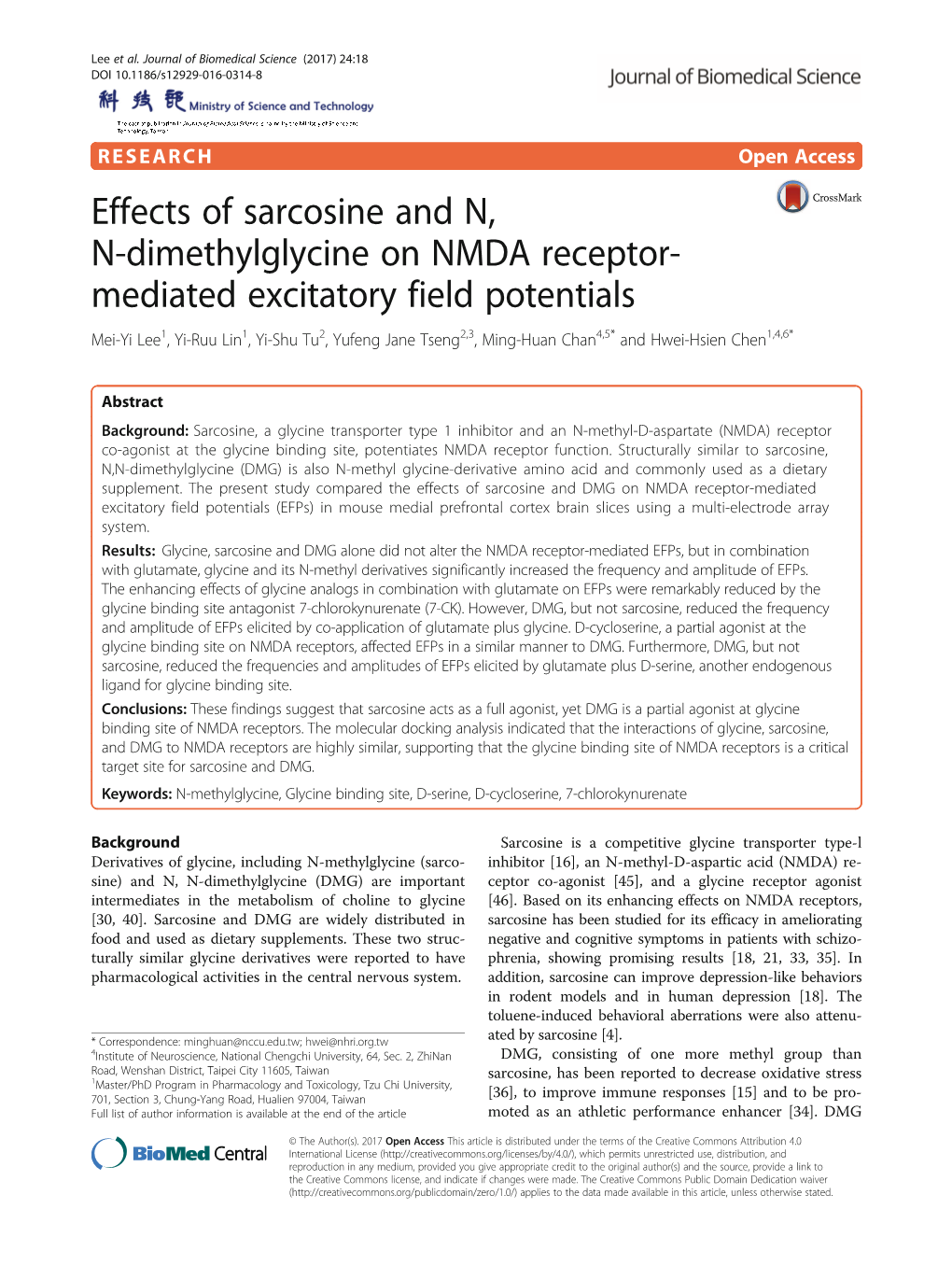 Effects of Sarcosine and N, N-Dimethylglycine on NMDA