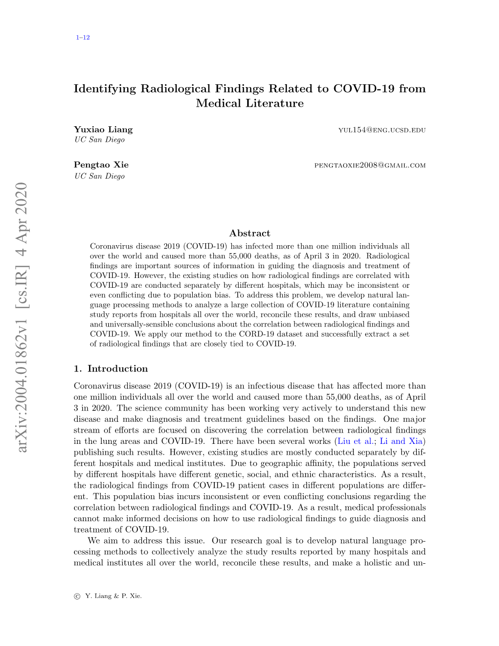 Identifying Radiological Findings Related to COVID-19 from Medical Literature