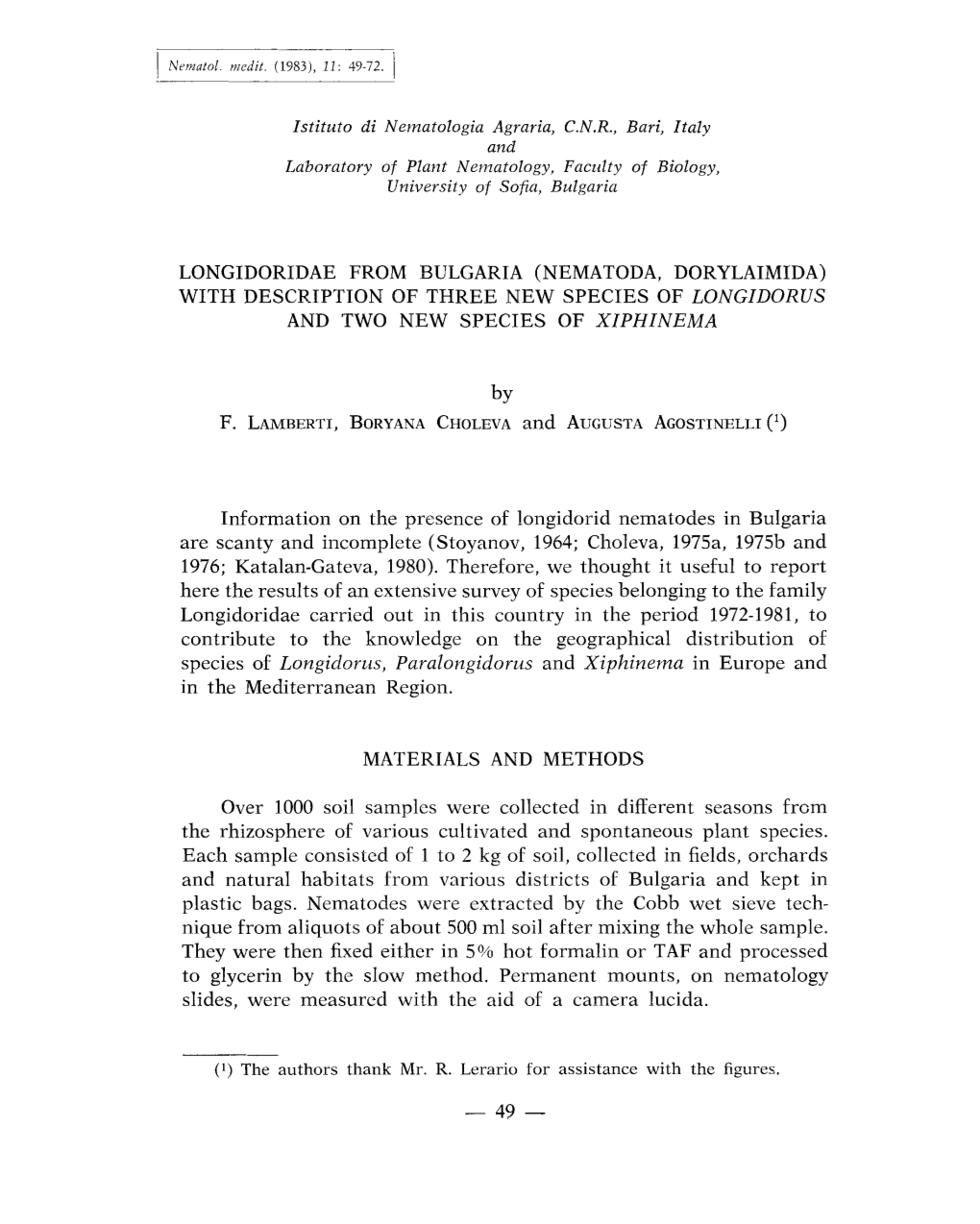 Species of Longidorus, Paralongidorus and Xiphinema in Europe and in the Mediterranean Region