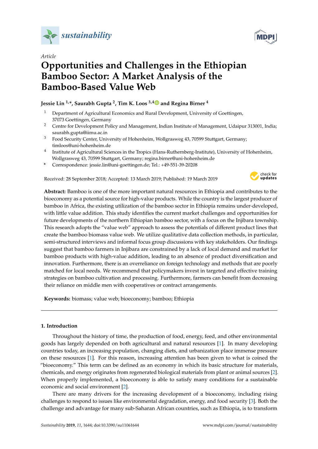 Opportunities and Challenges in the Ethiopian Bamboo Sector: a Market Analysis of the Bamboo-Based Value Web