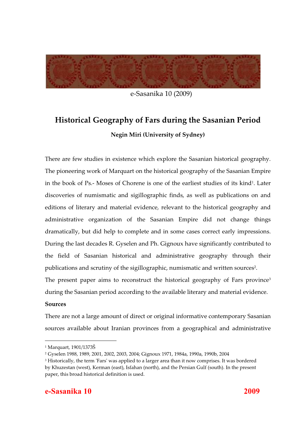 Historical Geography of Fars During the Sasanian Period