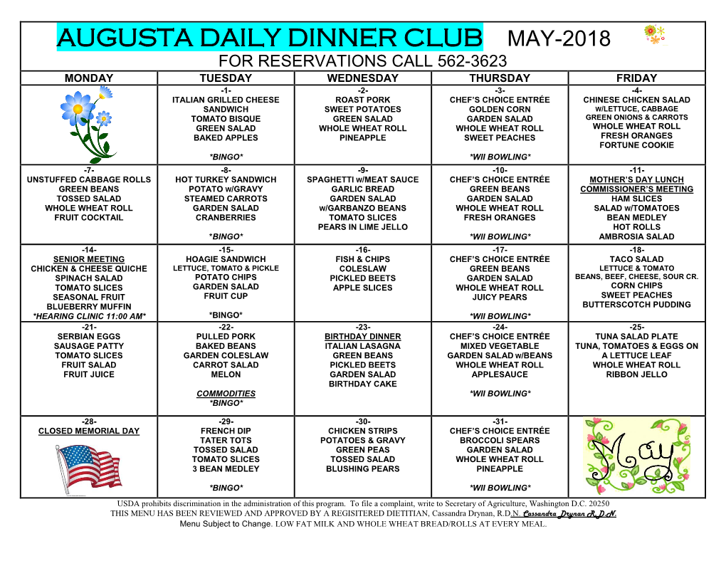 Augusta Daily Dinner Club May-2018
