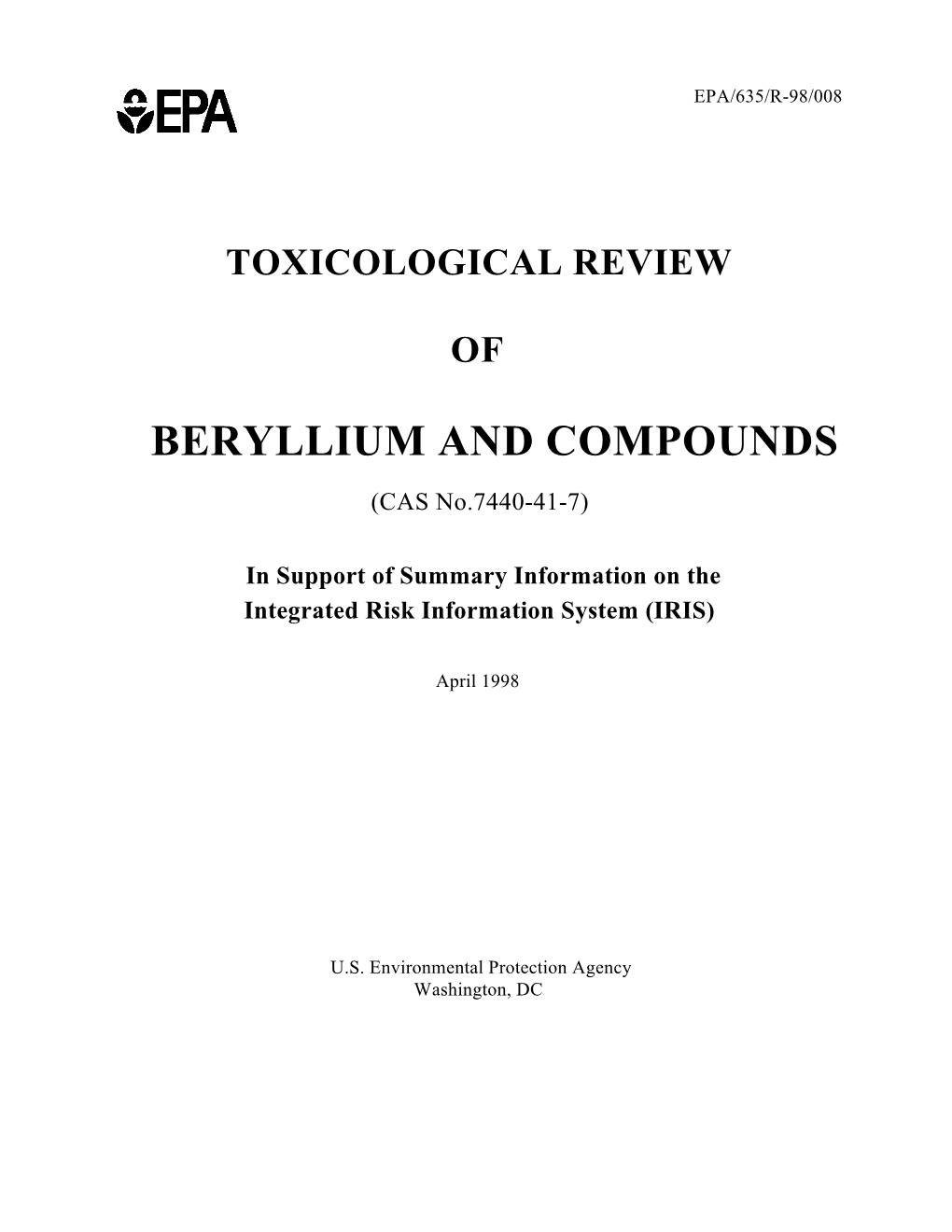 Toxicological Review of Beryllium and Compounds