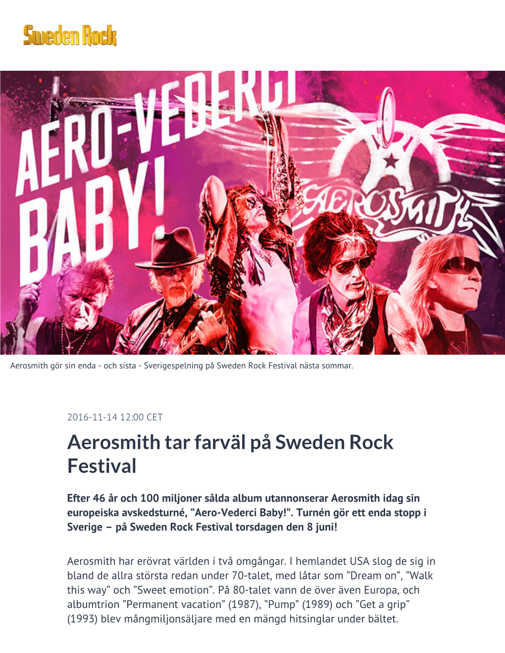 Aerosmith Tar Farväl På Sweden Rock Festival
