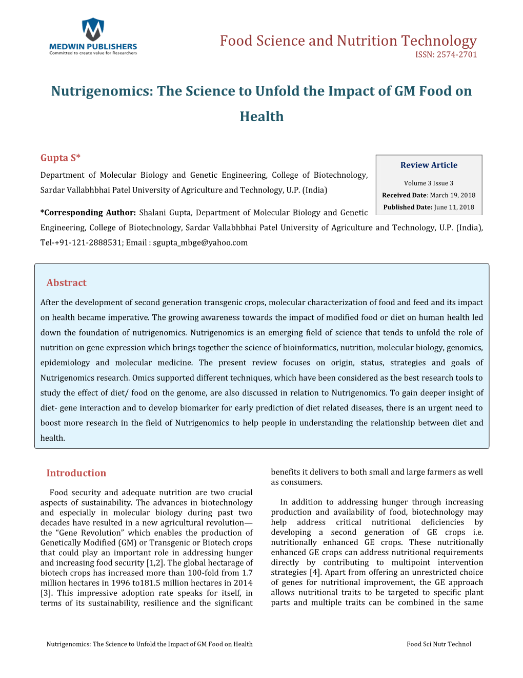 Nutrigenomics: the Science to Unfold the Impact of GM Food on Health