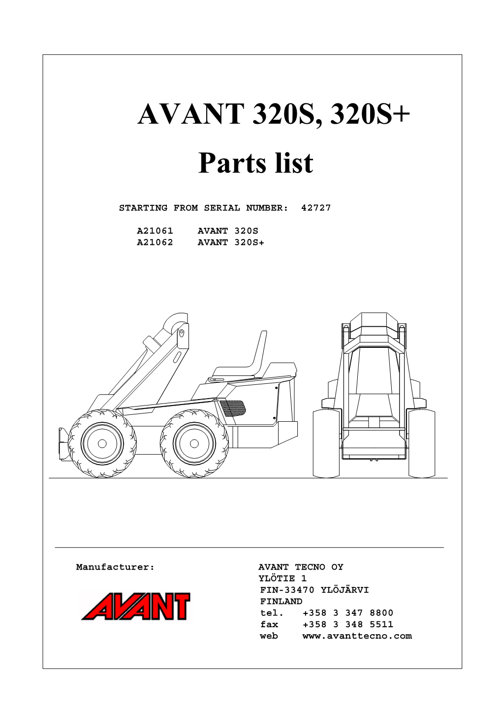 AVANT 320S, 320S+ Parts List