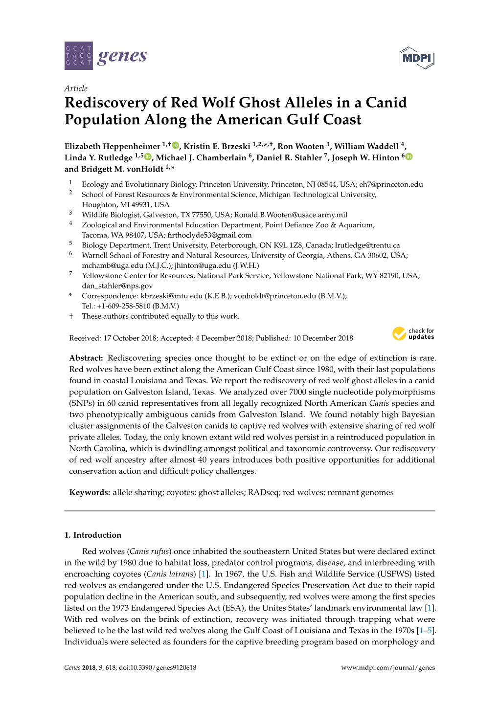 Rediscovery of Red Wolf Ghost Alleles in a Canid Population Along the American Gulf Coast