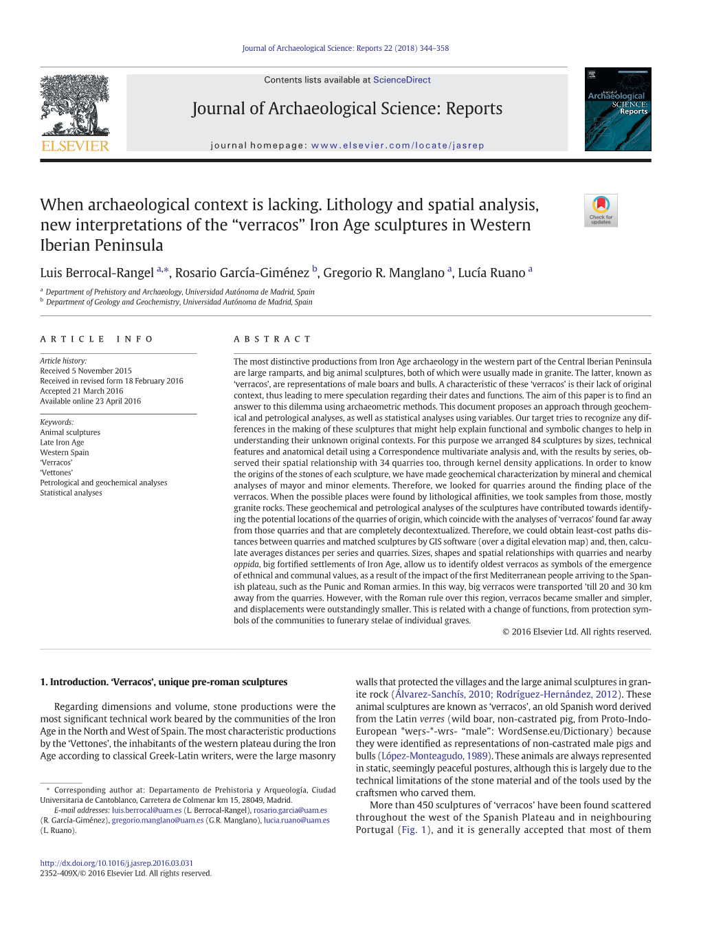 When Archaeological Context Is Lacking. Lithology and Spatial Analysis, New Interpretations of the “Verracos” Iron Age Sculptures in Western Iberian Peninsula