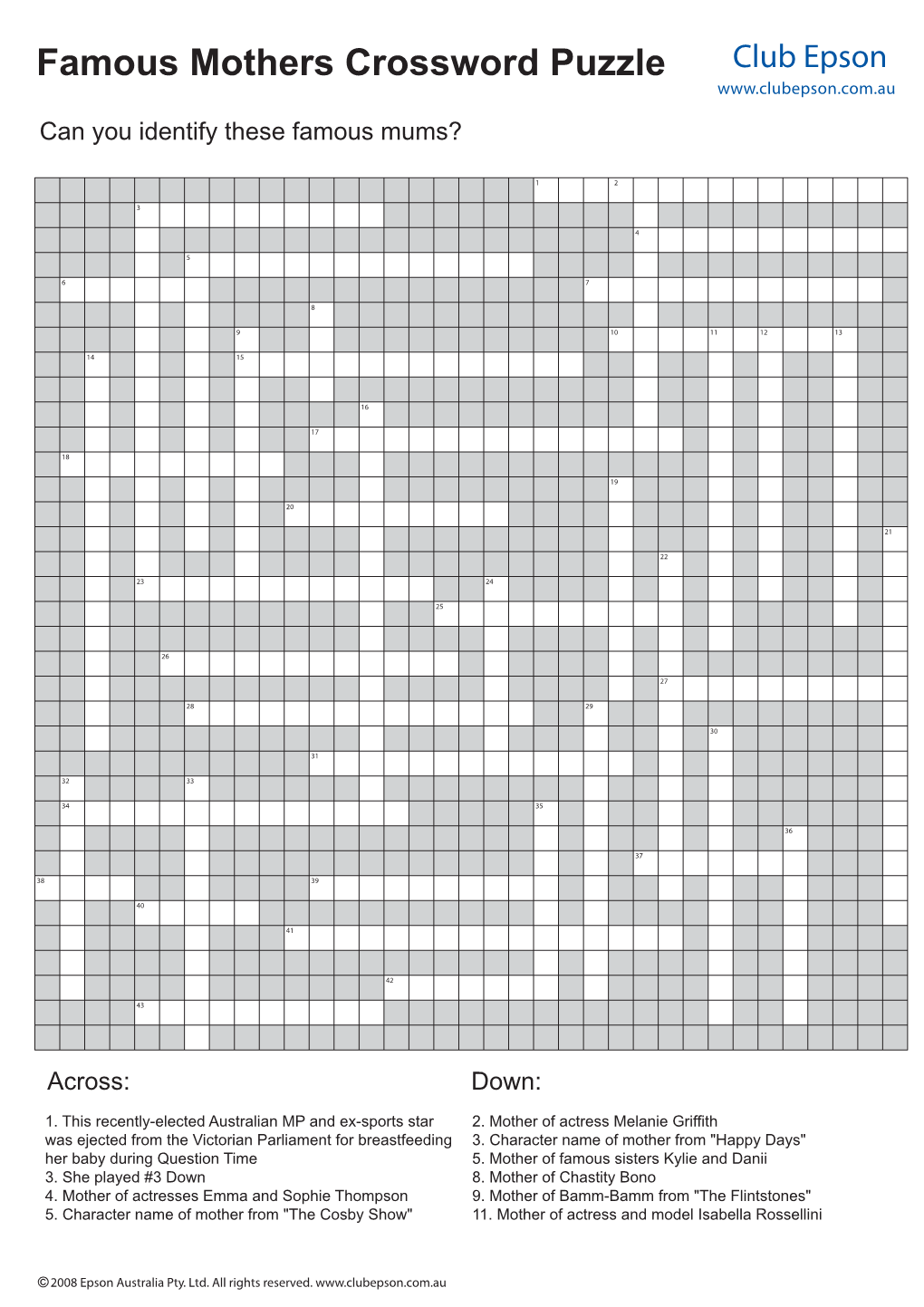 Famous Mothers Crossword Puzzle Club Epson Can You Identify These Famous Mums?