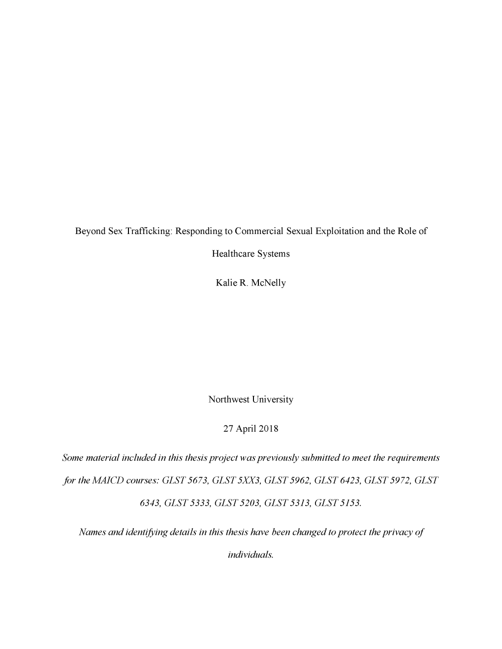 Beyond Sex Trafficking: Responding to Commercial Sexual Exploitation and the Role Of