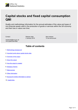 Capital Stocks and Fixed Capital Consumption QMI