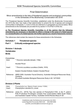 NSW Threatened Species Scientific Committee: Minor Amendments February 2021