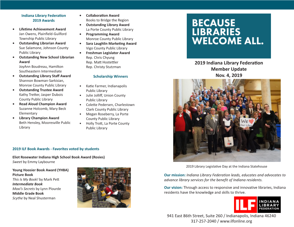 2019 Indiana Library Federation Member Update Nov. 4, 2019