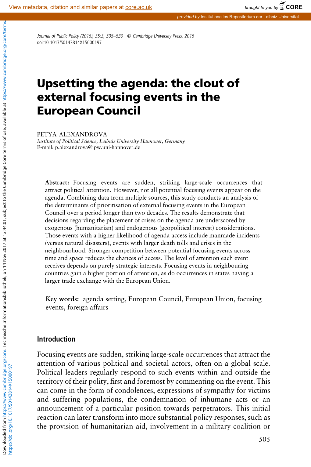 Upsetting the Agenda: the Clout of External Focusing Events in The