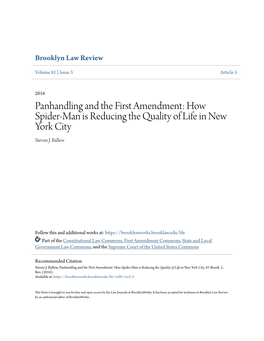 Panhandling and the First Amendment: How Spider-Man Is Reducing the Quality of Life in New York City Steven J