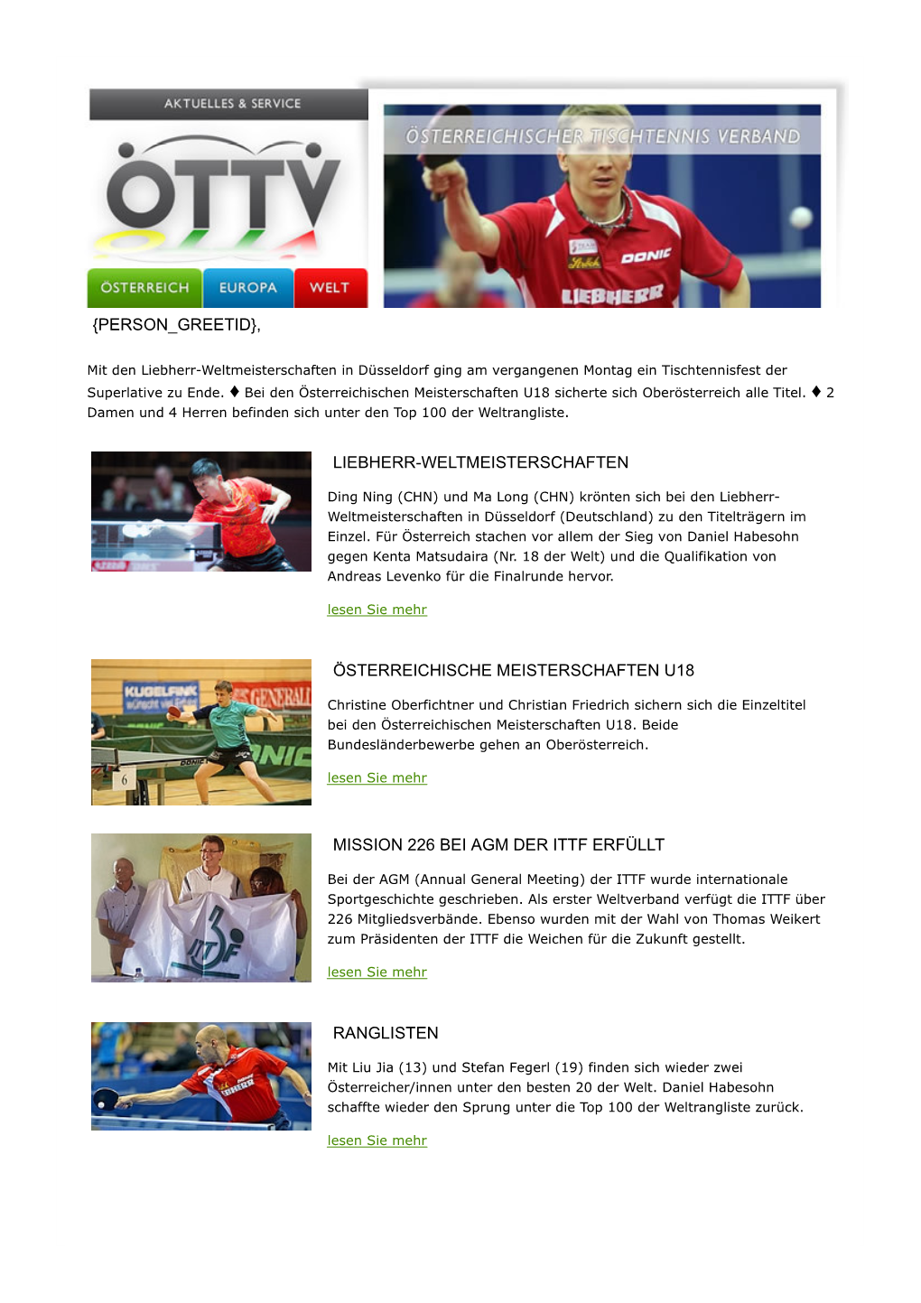 {Person Greetid}, Liebherr-Weltmeisterschaften Österreichische Meisterschaften U18 Mission 226 Bei Agm Der Ittf Erfüllt Rangli