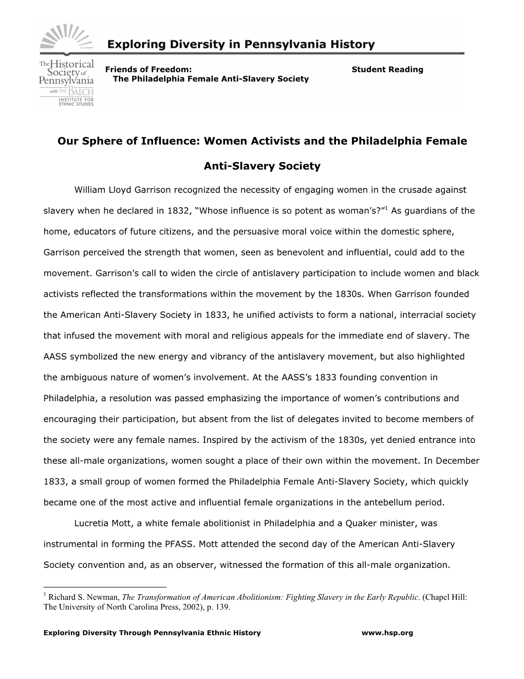 Women Activists and the Philadelphia Female Anti-Slavery Society