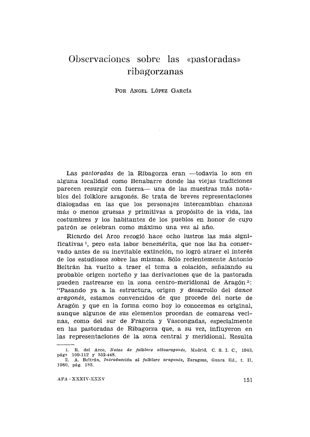 Observaciones Sobre Las "Pastoradas" Ribagorzanas