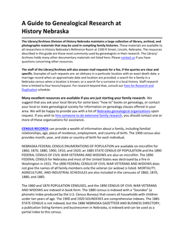 A Guide to Genealogical Research at History Nebraska