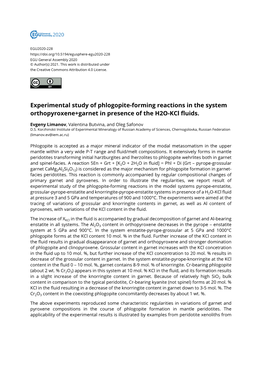 Experimental Study of Phlogopite-Forming Reactions in the System Orthopyroxene+Garnet in Presence of the H2O-Kcl Fluids