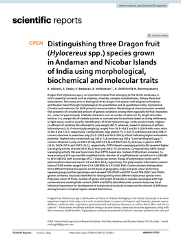 Distinguishing Three Dragon Fruit (Hylocereus Spp.) Species Grown in Andaman and Nicobar Islands of India Using Morphological, Biochemical and Molecular Traits K