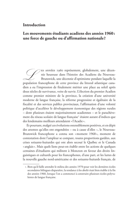 Introduction Les Mouvements Étudiants Acadiens Des Années 1960 : Une Force De Gauche Ou D’Affirmation Nationale ?
