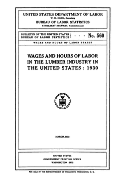 Wages and Hours of Labor in the Lumber Industry in the United States : 1930