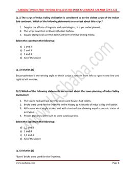 Iasbaba '60 Day Plan- Prelims Test 2016 HISTORY & CURRENT