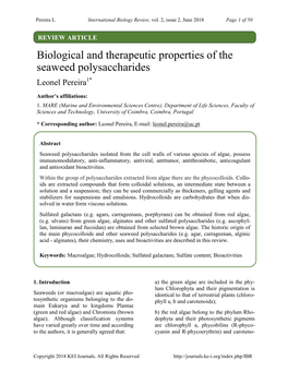 Biological and Therapeutic Properties of the Seaweed Polysaccharides Leonel Pereira1*