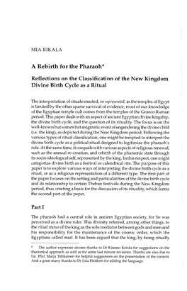 A Rebirth for the Pharaoh* Reflections on the Classification of the New