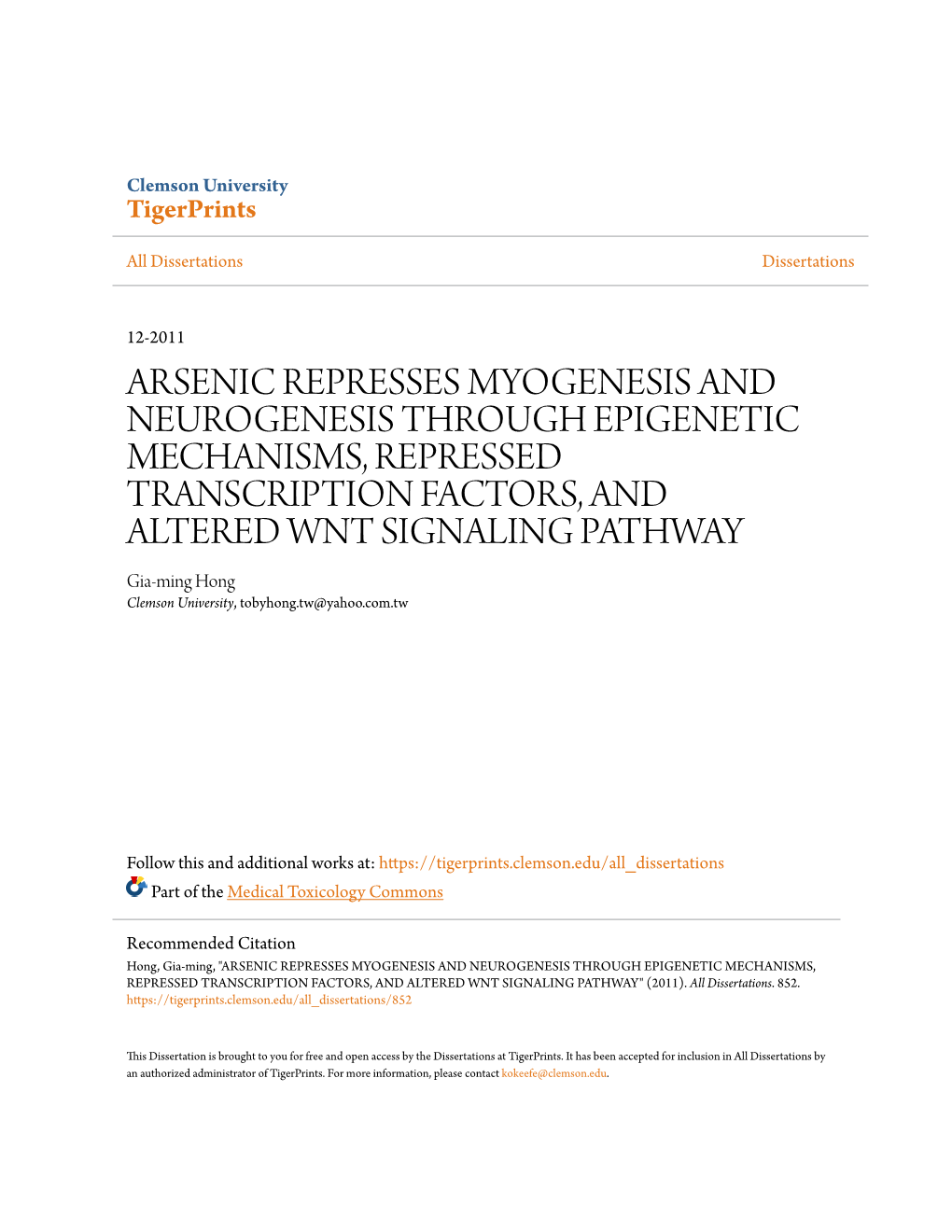 Arsenic Represses Myogenesis And