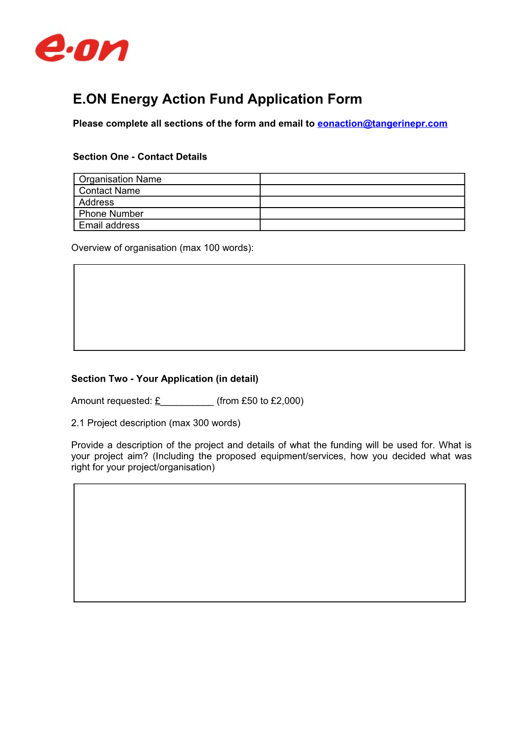 E.ON Energy Action Fund Application Form