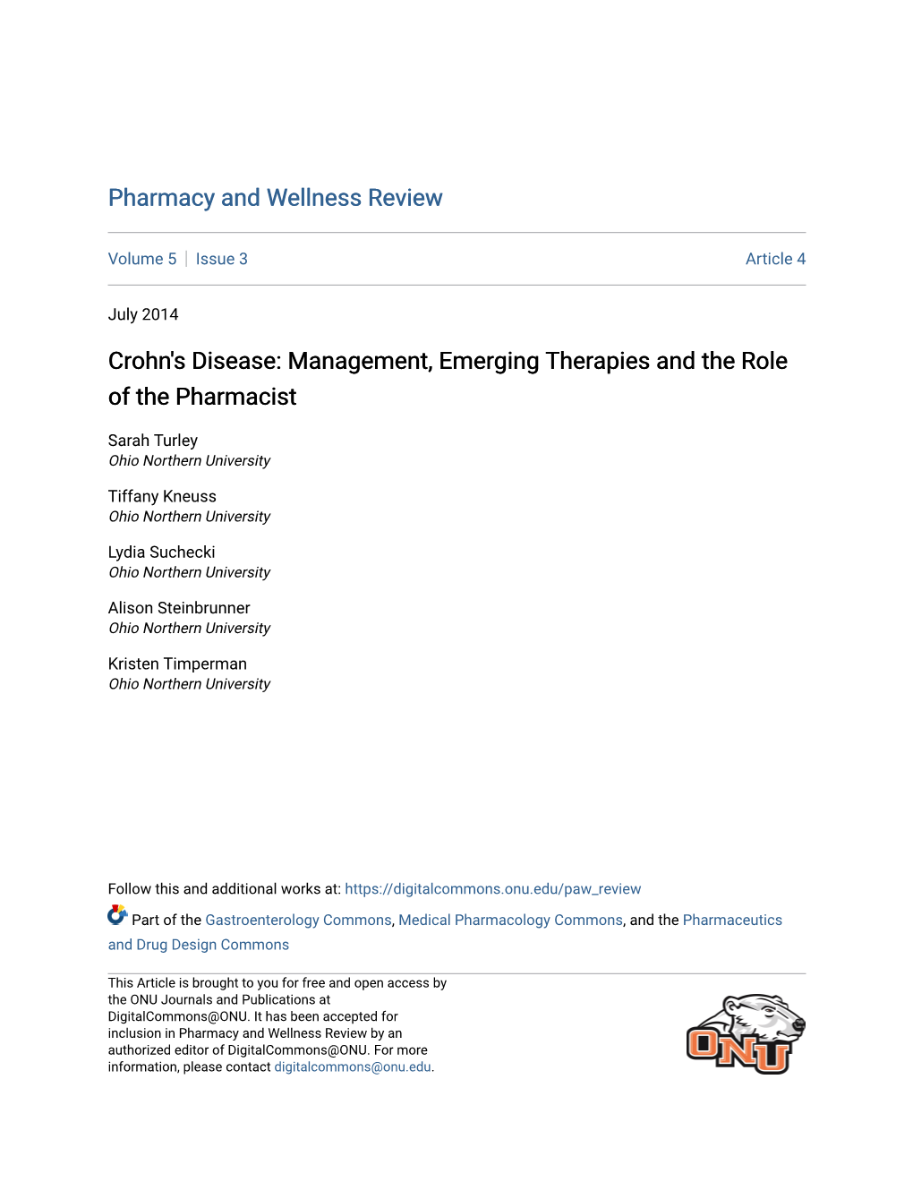 Crohn's Disease: Management, Emerging Therapies and the Role of the Pharmacist