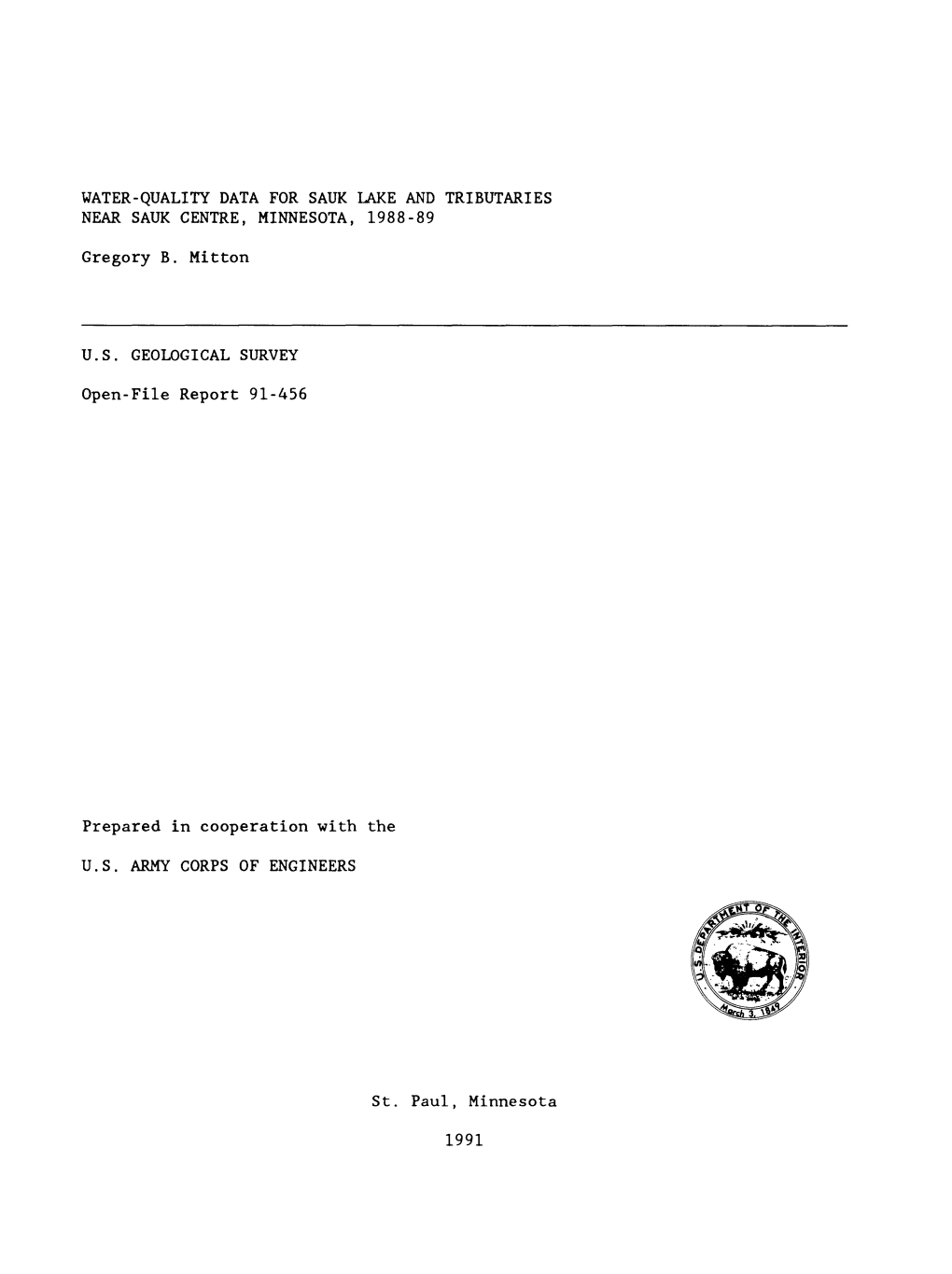 Water-Quality Data for Sauk Lake and Tributaries Near Sauk Centre, Minnesota, 1988-89