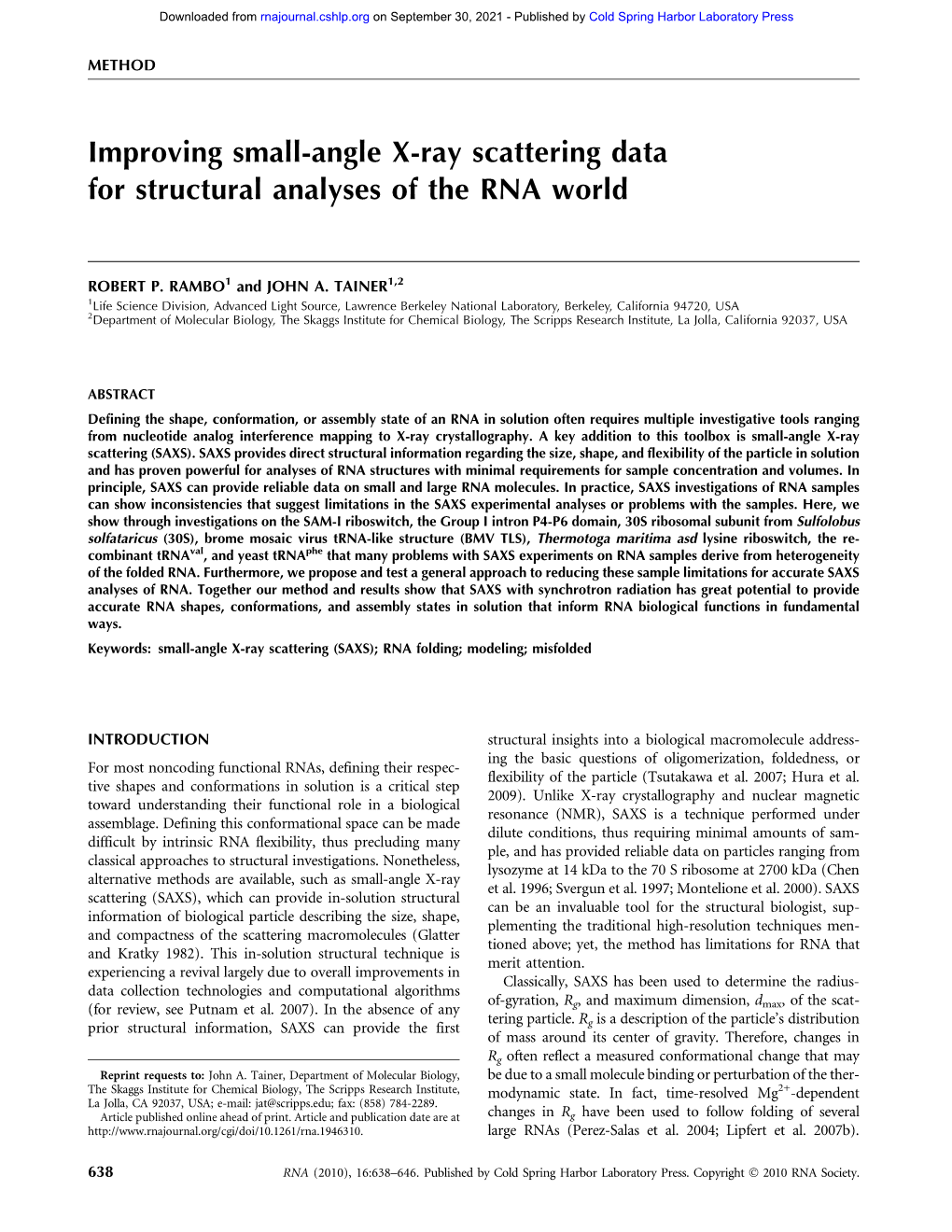 Improving Small-Angle X-Ray Scattering Data for Structural Analyses of the RNA World