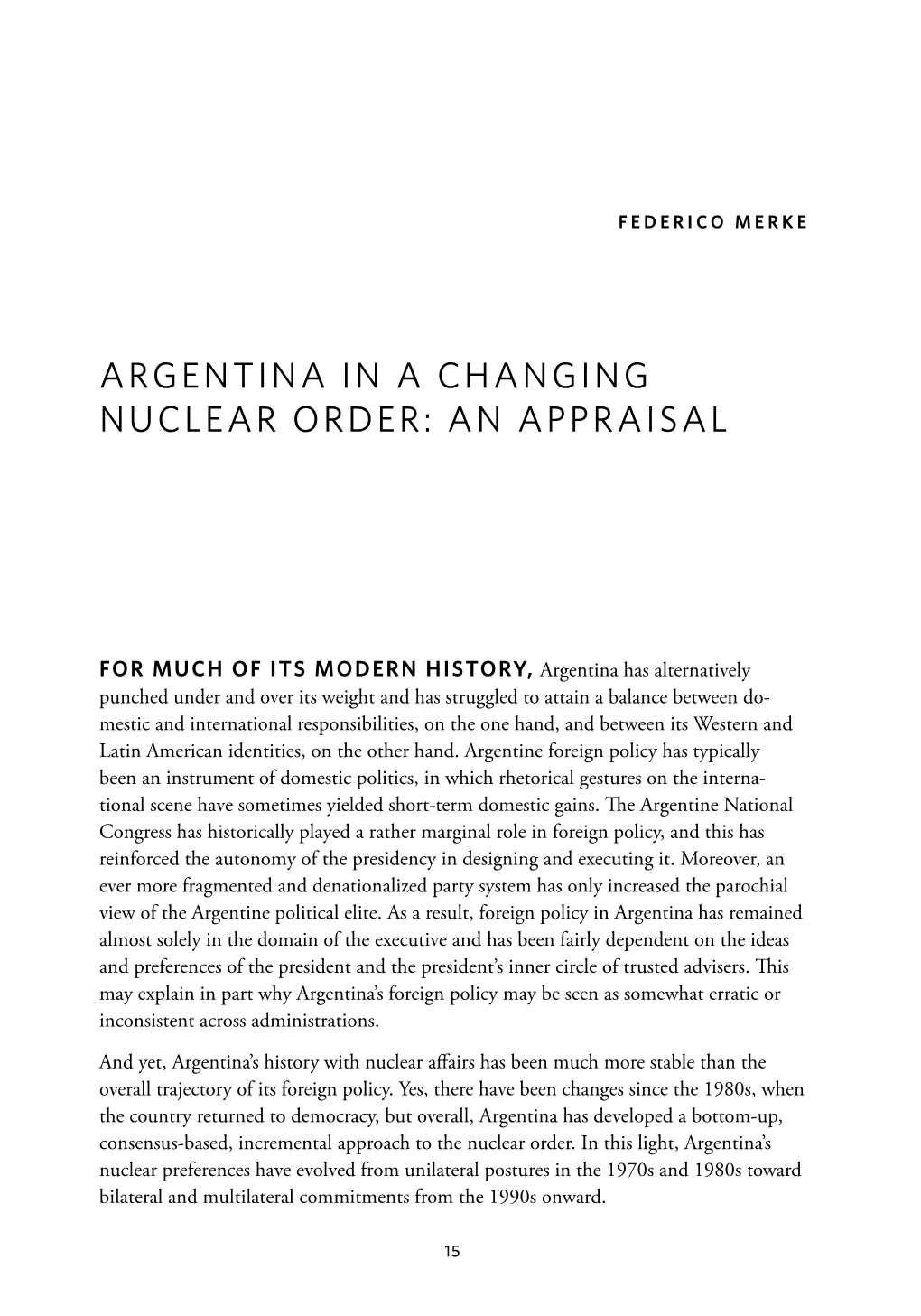 Argentina in a Changing Nuclear Order: an Appraisal