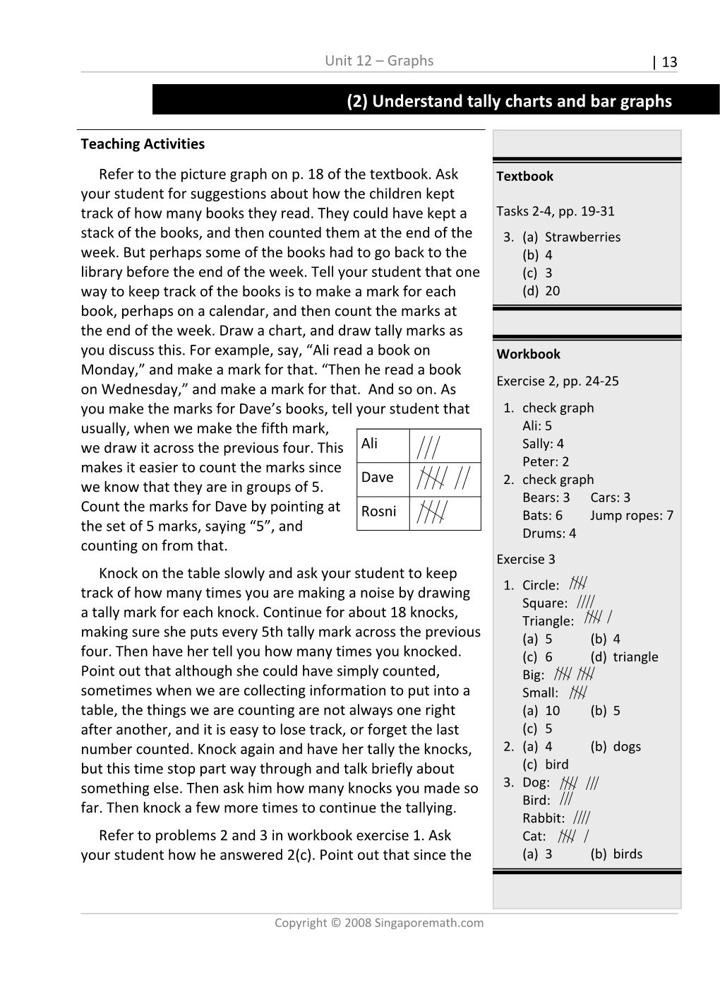 (2) Understand Tally Charts and Bar Graphs