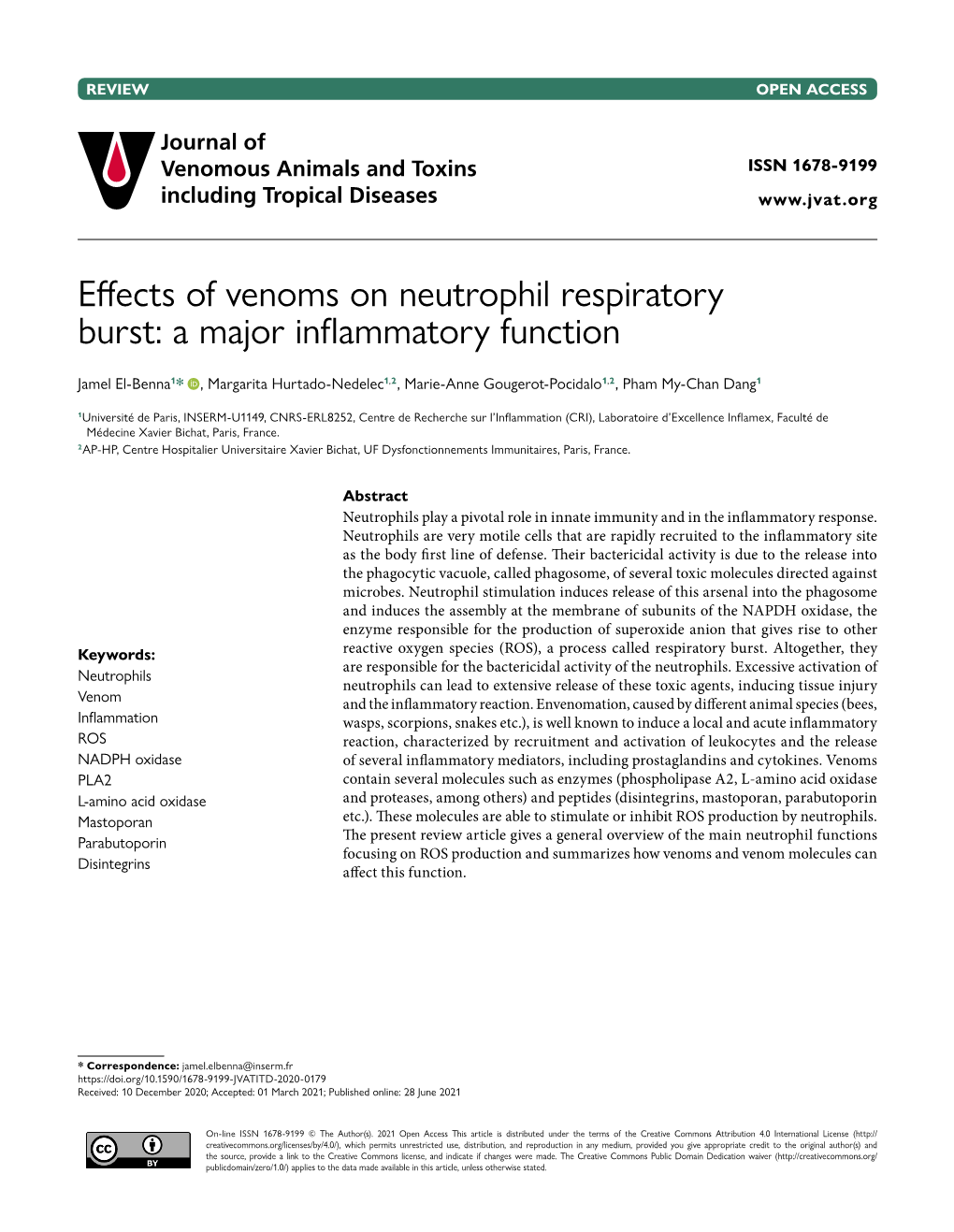 J Venom Anim Toxins Incl Trop Dis, 2021, 27:E20200179 Page 2 of 11