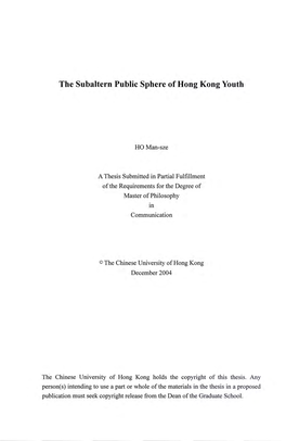 The Subaltern Public Sphere of Hong Kong Youth