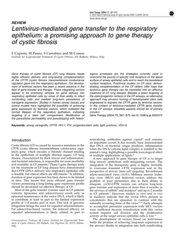 Lentivirus-Mediated Gene Transfer to the Respiratory Epithelium: a Promising Approach to Gene Therapy of Cystic ﬁbrosis