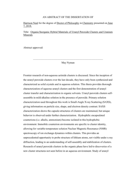 AN ABSTRACT of the DISSERTATION of Harrison Neal for the Degree of Doctor of Philosophy in Chemistry Presented on June 7, 2018