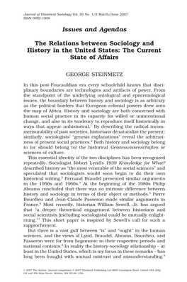 The Relations Between Sociology and History in the United States: the Current State of Affairs