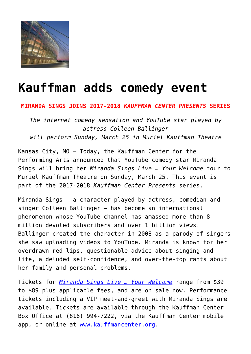 Kauffman Adds Comedy Event