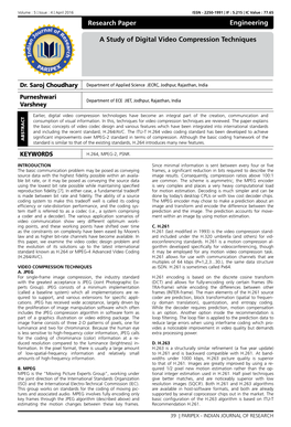 Research Paper a Study of Digital Video Compression Techniques