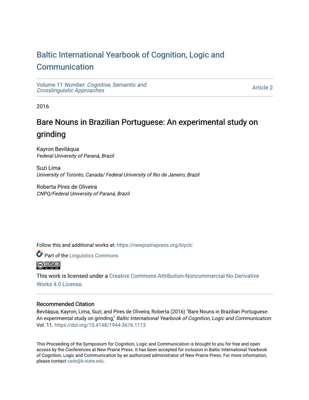 Bare Nouns in Brazilian Portuguese: an Experimental Study on Grinding