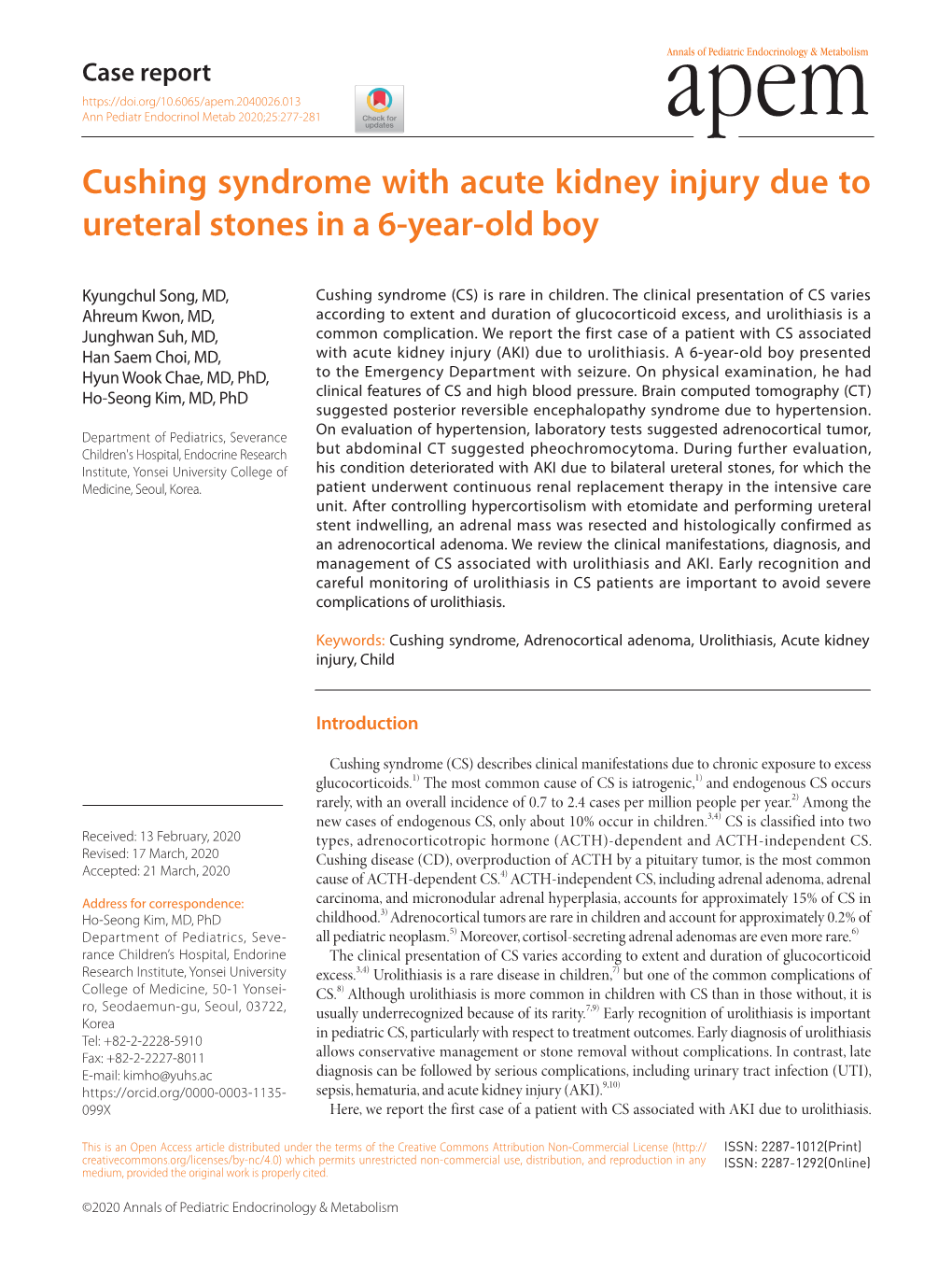 Cushing Syndrome with Acute Kidney Injury Due to Ureteral Stones in a 6-Year-Old Boy