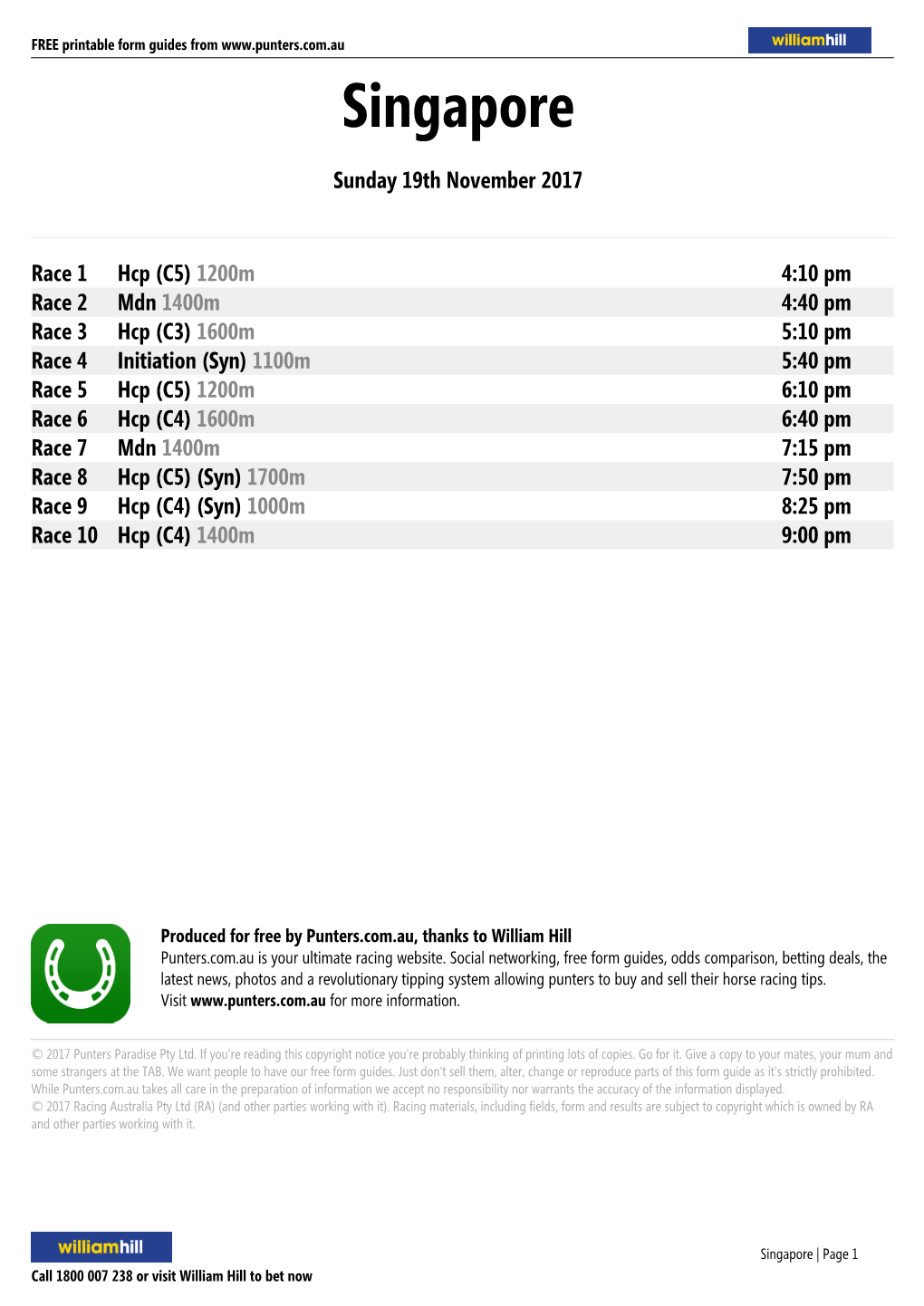 Singapore Printable Form Guide