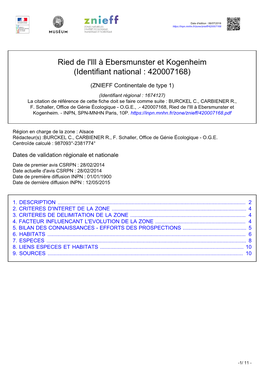 Ried De L'ill À Ebersmunster Et Kogenheim (Identifiant National : 420007168)