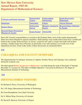 New Mexico State University Annual Report, 1965-66 Department of Mathematical Sciences